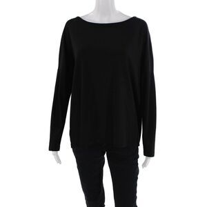 T Alexander Wang Womens 3/4 Sleeve Boat Neck Knit Boxy Shirt Black Cotton Medium